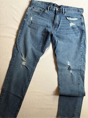 GAP Denim Slim Taper Jeans Men’s 36x32 Light Wash Distressed Stretch Denim